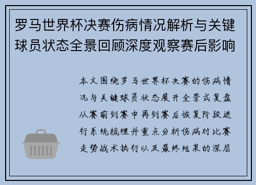 罗马世界杯决赛伤病情况解析与关键球员状态全景回顾深度观察赛后影响 罗马世界杯决赛伤病情况解析与关键球员状态全景回顾深度观察赛后影响