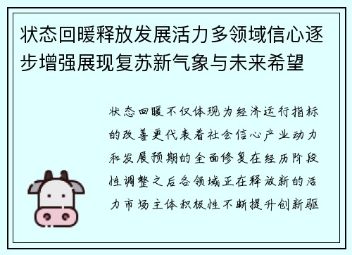 状态回暖释放发展活力多领域信心逐步增强展现复苏新气象与未来希望 状态回暖释放发展活力多领域信心逐步增强展现复苏新气象与未来希望